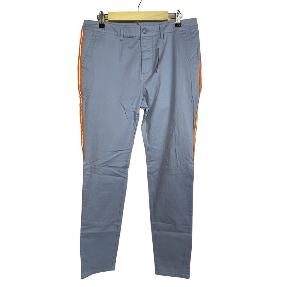 Asos Button Fly Light Blue Orange White Striped Men's Pants size 34x34